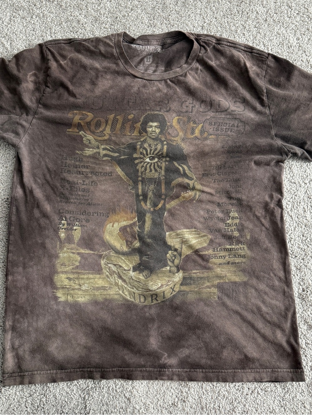 Jimi Hendrix Rolling Stone Collection T Shirt Large Brown Mineral Wash Band Tee